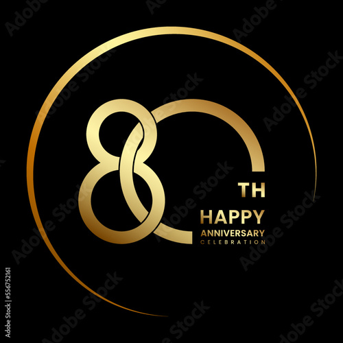 80th anniversary logo design with ring and golden text. Logo Vector Illustration photo