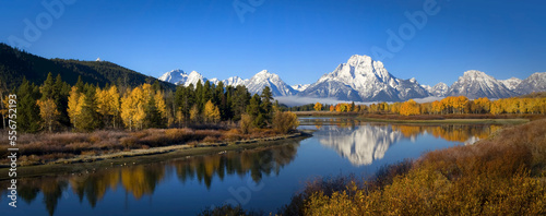 Mount Moran and autumn colours in Grand Teton National Park; Wyoming, United States of America