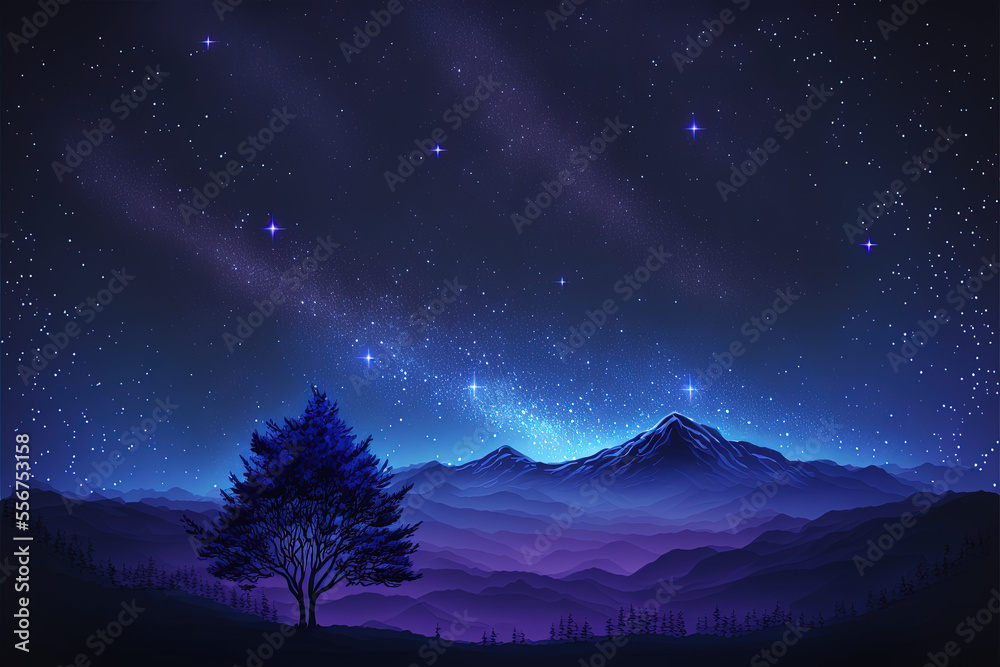 Starry night over the mountains landscape 