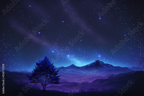 Starry night over the mountains landscape 