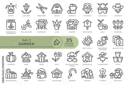 Set of conceptual icons. Vector icons in flat linear style for web sites, applications and other graphic resources. Set from the series - Garden. Editable outline icon. 