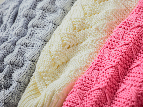 Three types of knitted stitching in a row; Studio