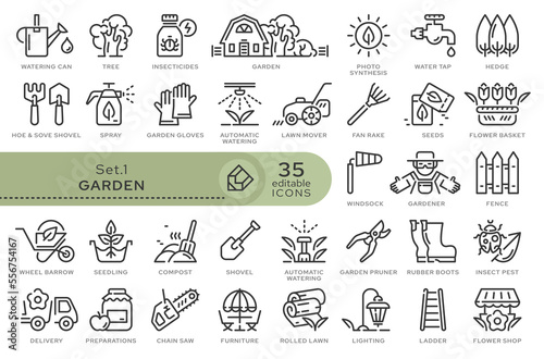 Set of conceptual icons. Vector icons in flat linear style for web sites  applications and other graphic resources. Set from the series - Garden. Editable outline icon. 