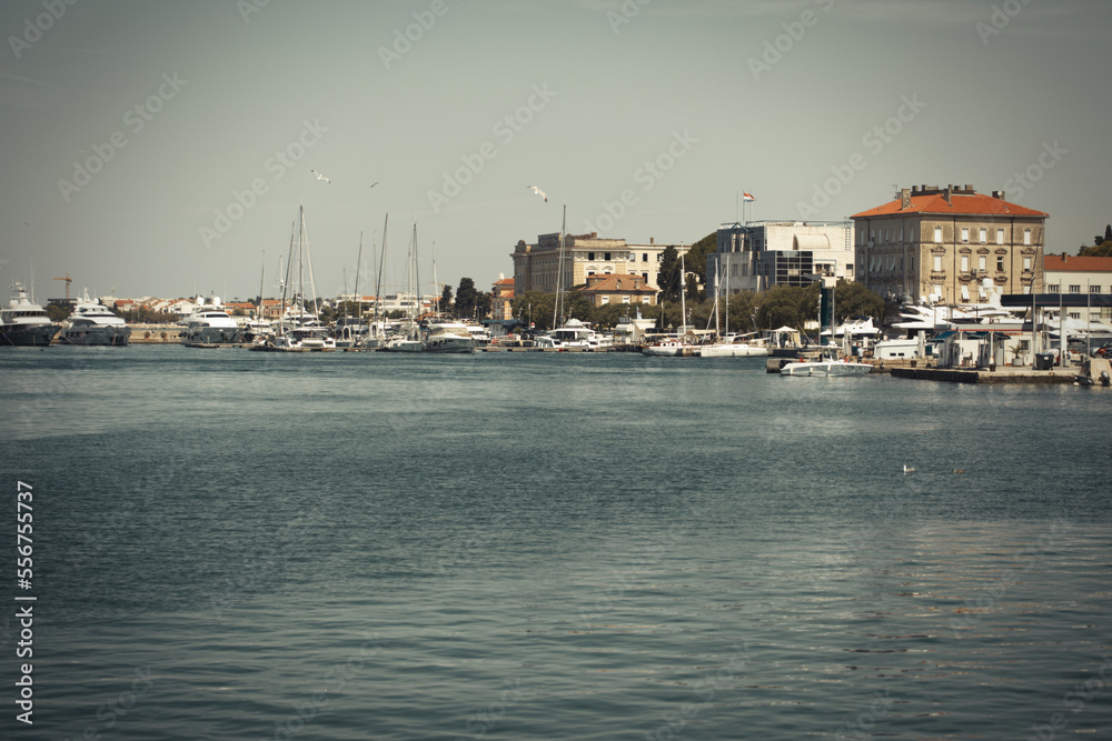 Croatian city of Zadar around harbor downtown location in summer time