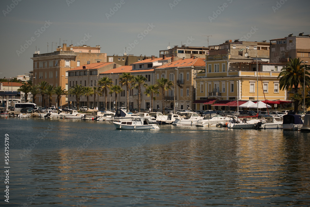 Croatian city of Zadar around harbor downtown location in summer time