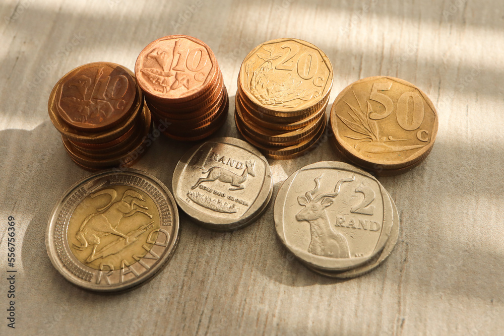 pile of coins. South African currency with coins of various denominations pile of coins. South African currency with coins of various denominations