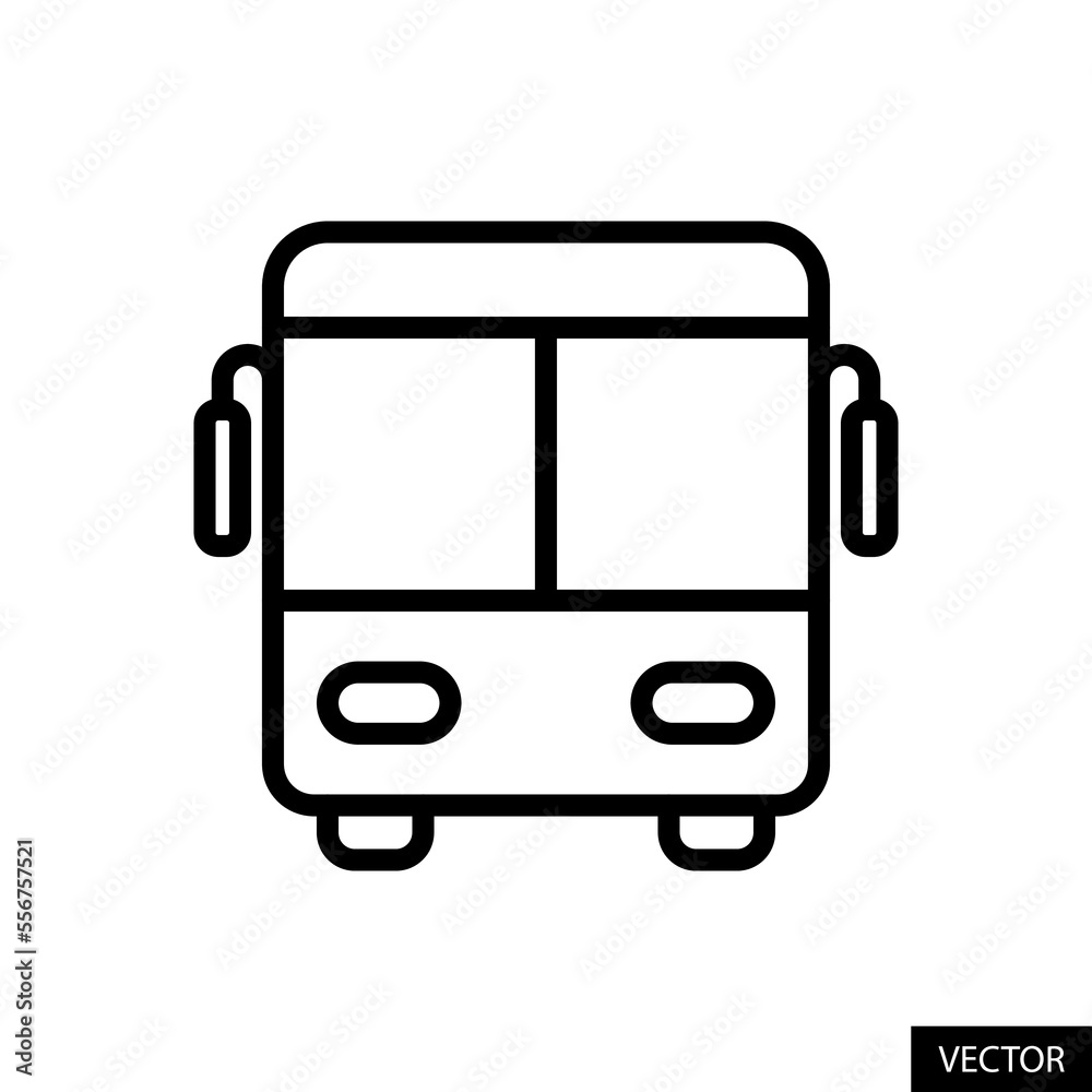 Bus front view vector icon in line style design for website, app, UI, isolated on white background. Editable stroke. Vector illustration.