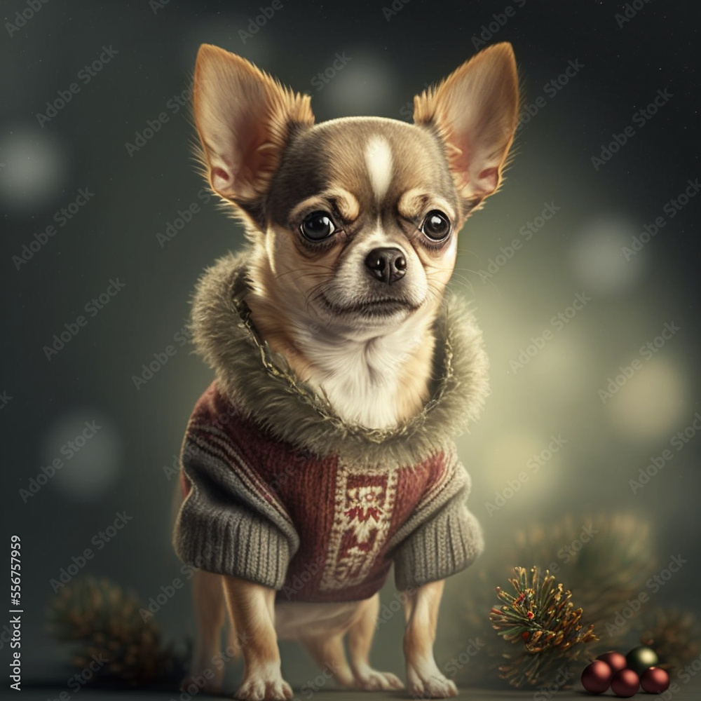 Short-haired Chihuahua in Christmas Outfit