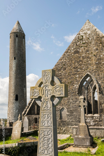 Kilmacduagh Abbey in County Clare, Ireland. photo