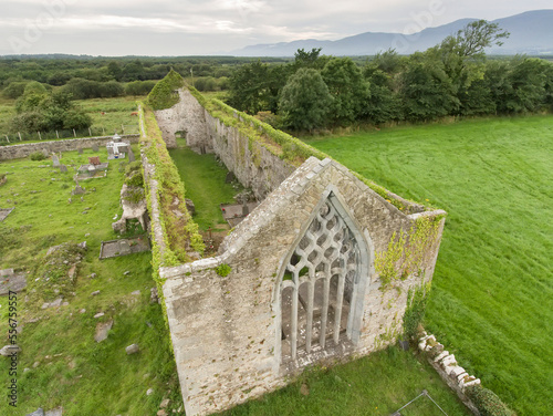 Aerial view of the 13th Century ruins of the Augustinian, Killagha Abbey; Milltown, County Kerry, Ireland photo
