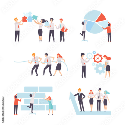 Office Colleague Working Together Achieving Goal Vector Set