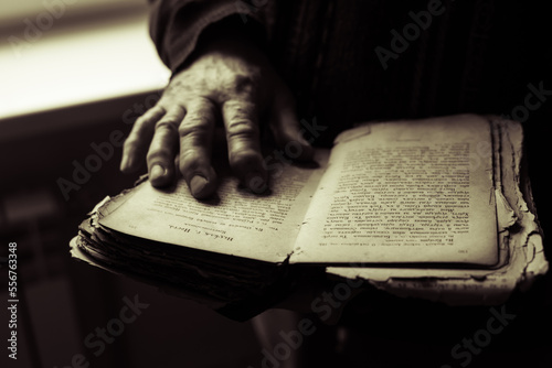 Canvas Print old bible in hand,beautiful photo