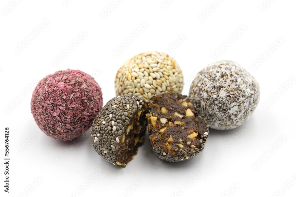 Delicious and healthy vegetarian candies isolated on white background. Lactose free, sugar free, vegan Delicious and healthy vegetarian candies isolated on white background. Lactose free, sugar free, vegan