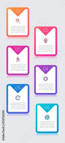 Vertical infographic design with icons and 6 options or steps. Thin line. Infographics business concept. Can be used for info graphics, flow charts, presentations, mobile web sites, printed materials.