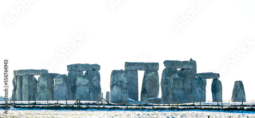 Stonehenge defined by early morning snow; Wiltshire, England, United Kingdom photo
