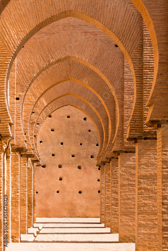 Pointed horseshoe arches of the 12th century Tinmal Almohad Mosque; Tinmal Village, High Atlas Mountains, Morocco photo
