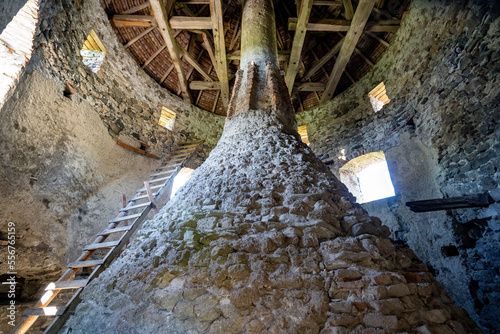 Internal kitchen chimney in tower of Cetatea Bethlen Medieval Castle in Racos; Racos, Transylvania, Romania photo