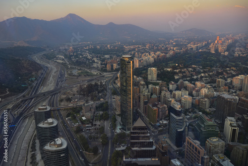 Evening view over Santiago with river Mapocho, Santiago de Chile, Chile photo