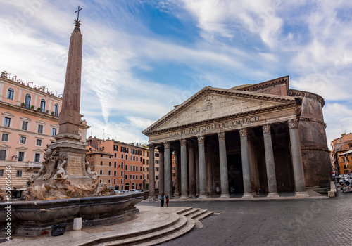 Pantheon building and fountain in Rome, Italy