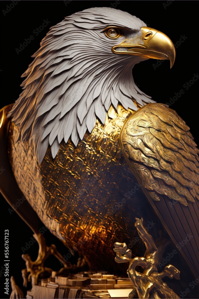 a golden eagle statue sitting on top of a golden clock tower with a ...