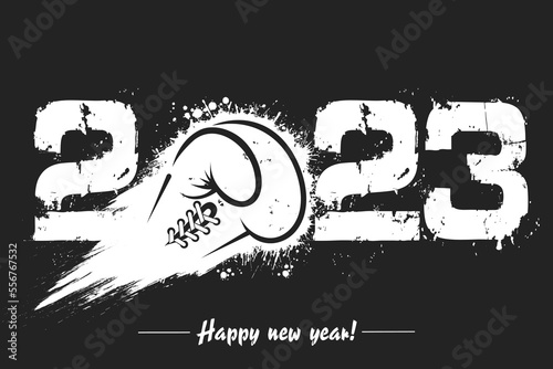 Happy New Year 2023 and boxing glove