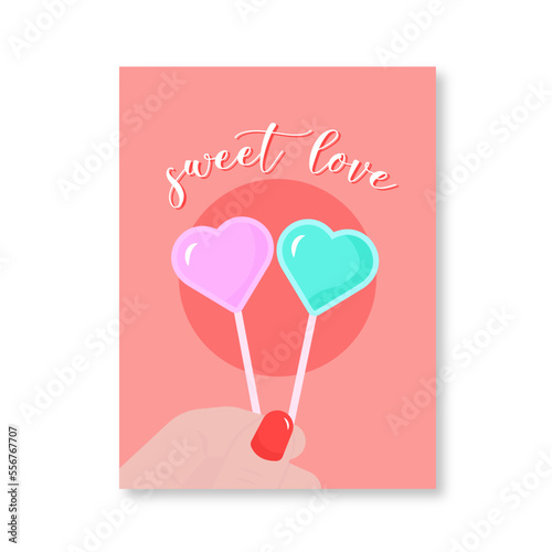 Vector valentines day card Sweet love, You are so sweet, i love you greeting card with compliment so cute hand drawn design. Valentines with heart candy