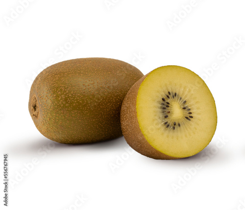 Yellow kiwi fruit isolated on white background. Fresh BIO fruits.