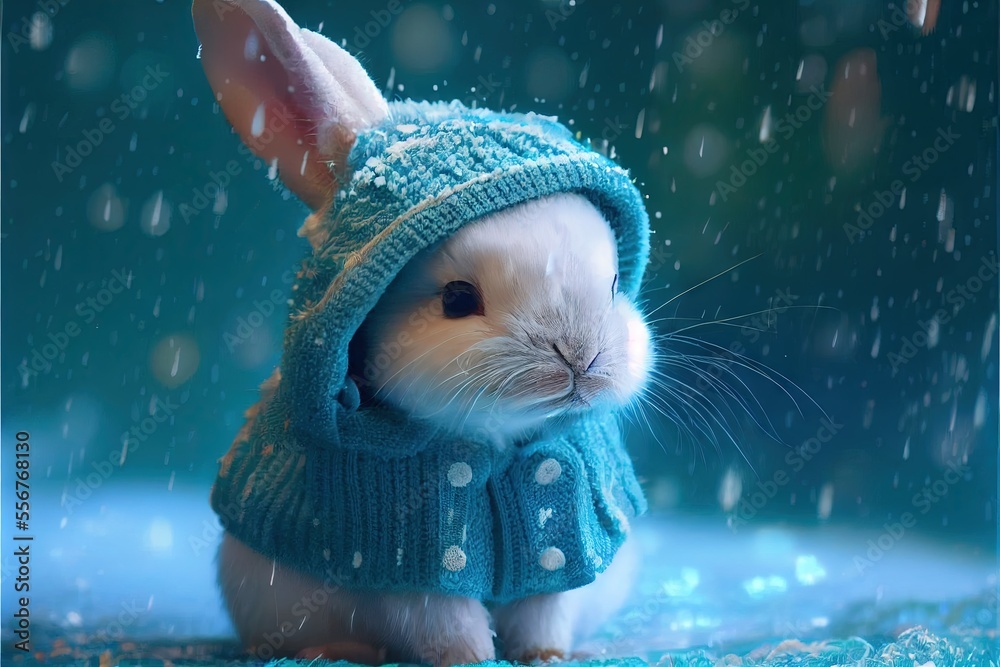A super cute baby white fairy rabbit. AI generated art illustration.	
