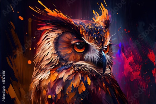 Abstract owl paint. AI generated art illustration.	
