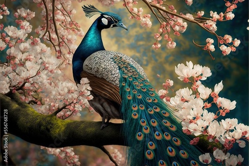 a peacock sitting on top of a tree branch