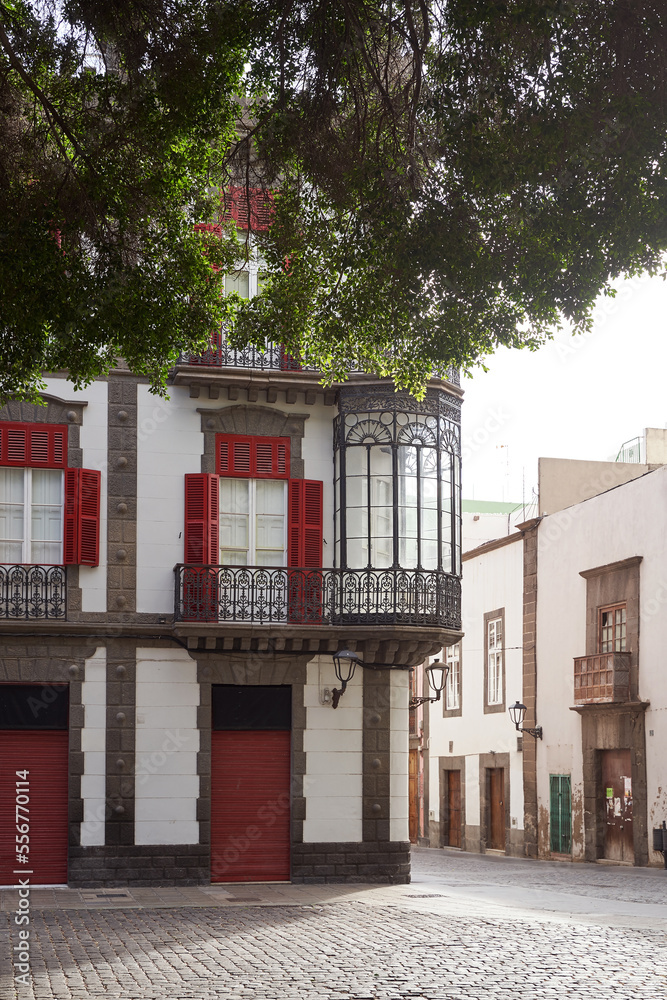 Beautiful old building with oriel window in hisotrical part of Las Palmas, Canary Islands