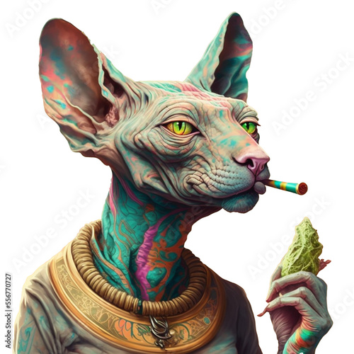 hairless Space cat smoking a joint PNG photo