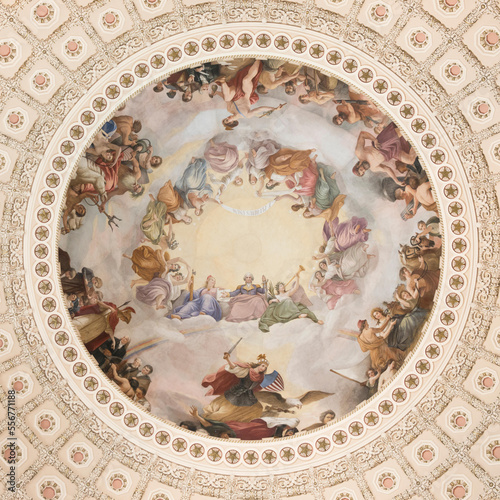Interior view of the dome of the United States Capitol Building.