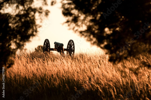 A cannon in a field at Manassas National Battlefield. photo