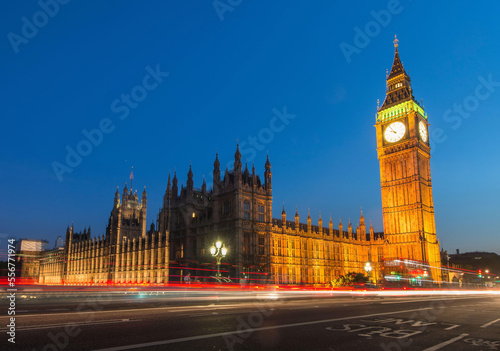 Twilight at Westminster Bridge, Big Ben and the Houses of Parliament in London, England. photo