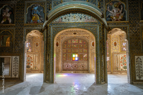 Decorated hall of the Chandra Mahal, Junagarh Fort; Bikaner, Rajasthan, India photo