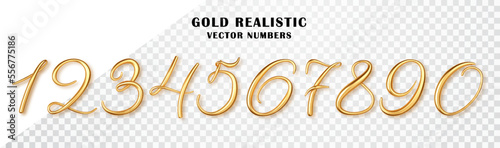 Gold 3d realistic numbers aisolated. Metallic gold number from zero to nine. Design element for festive party decoration.