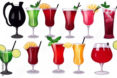 Illustration von Cocktails in verschiedenen Farben - Generative AI