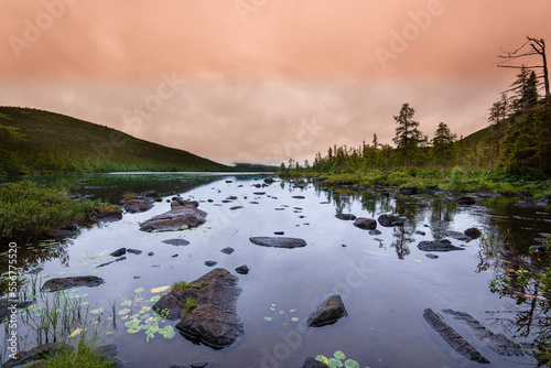 Glowing clouds at sunset in Gaspesie National Park; Quebec, Canada photo