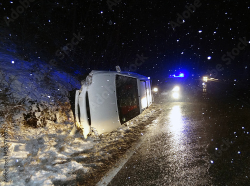фотографія Ice and snow alert on the slippery road