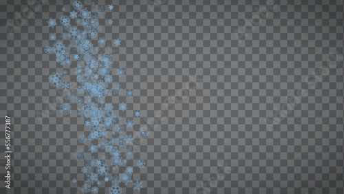 Snowflakes frame on transparent background. Christmas and Happy New Year. Isolated horizontal snowflakes frame for banners, gift cards, party invitation, partner compliment and special business offer