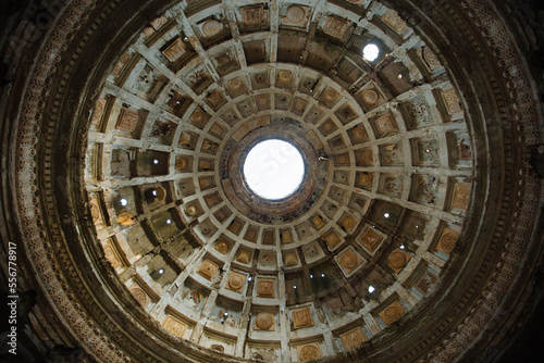 Dome in the old abandoned building  inside bottom view