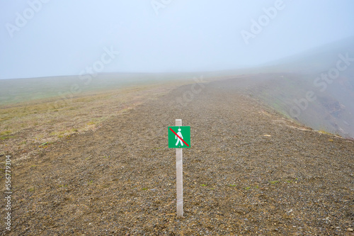 Sign to prohibit walking at Krafla volcano in Northern Iceland; Krafla, Northern Region, Iceland photo