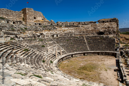 The theatre in the ruins at Miletus, near Kusadasi, Turkey.; The ruins of Miletus, near Kusadasi, close to the Aegean coast, in western Anatolia, Turkey. photo