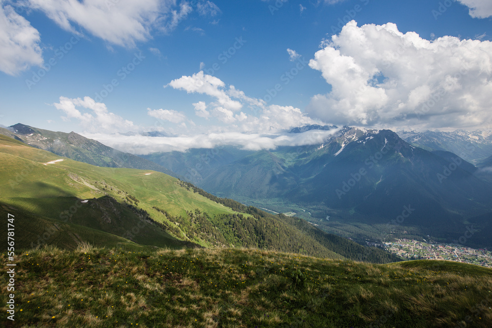 Fototapeta premium magnificent view of Caucasus Mountains and sky