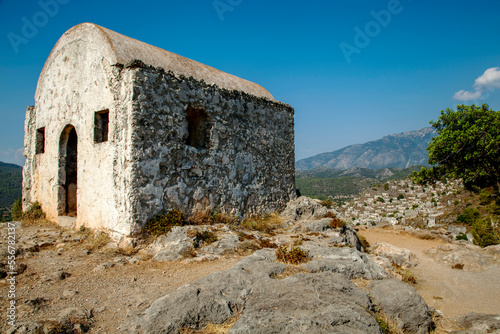Greek chapel on a hilltop, ruined village of Kaya Koy, near Fethiye, Turkey; Turkey