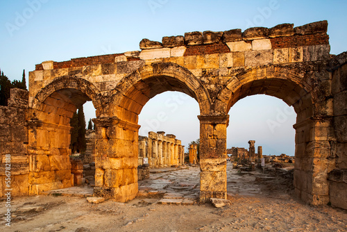 Roman North Gate, in the ruins of Hierapolis, a Unesco World Heritage Site; Pamukkale, Denizli Province, Turkey photo