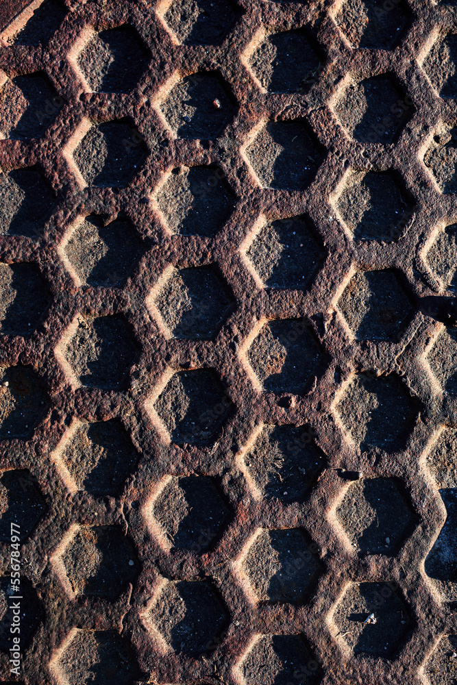 Texture metal honeycomb close-up, vertical orientation.
