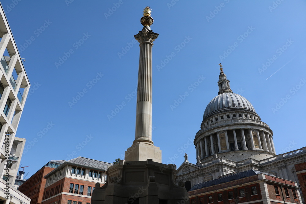 View to Paternoster Square Column and Saint Paul´s Cathedral in London, England Great Britain
