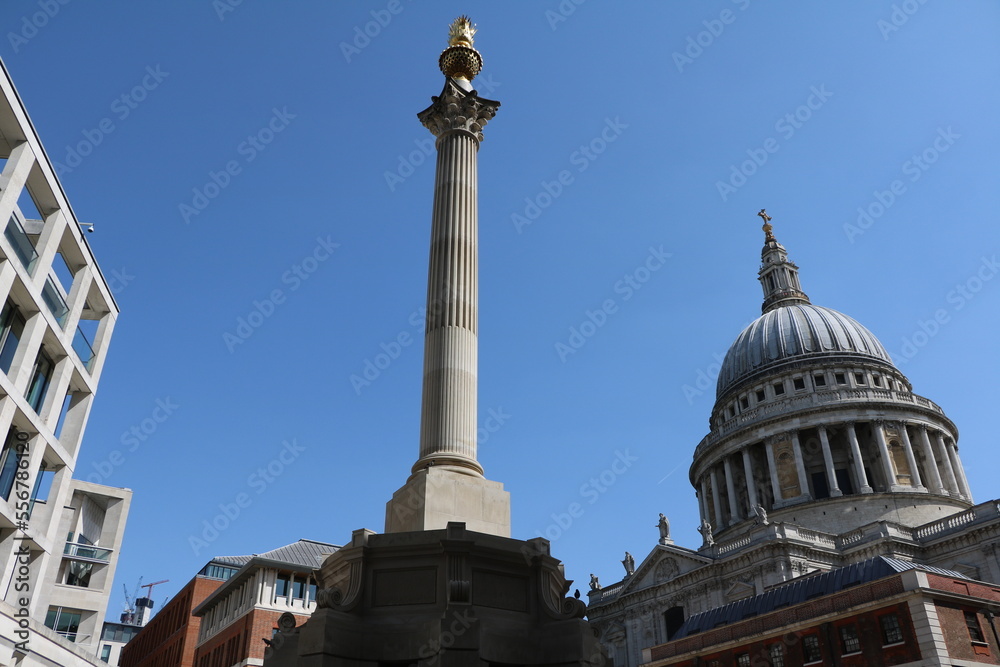 Paternoster Square view to Paternoster Square Column and Saint Paul´s Cathedral in London, England Great Britain